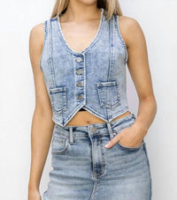 Risen - Button Down Crop Denim Vest
