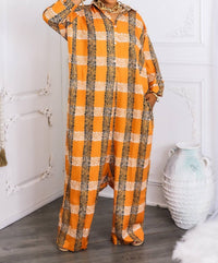 Surelymine - Oversized Tribal Print Button-up Kimono Jumpsuit