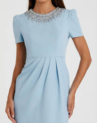 Mac Duggal - Rhinestone Neckline Sheath Midi Dress