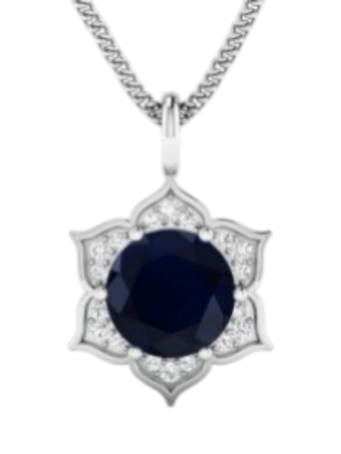Diana M Jewels Women's Round Natural Blue Sapphire Pendant Necklace (2.39 Ct) - Classic Plus in 14k white gold - women's jewelry