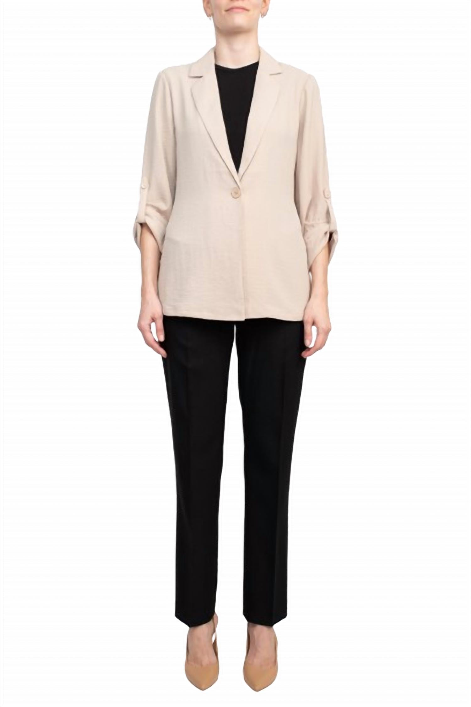 Adrianna Papell - Notched Lapel Collar One Button Blazer