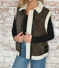 Elan - High Neck Faux Shearling Vest