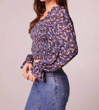 Band Of The Free - Cropped Floral Smocked Long Sleeve Blouse