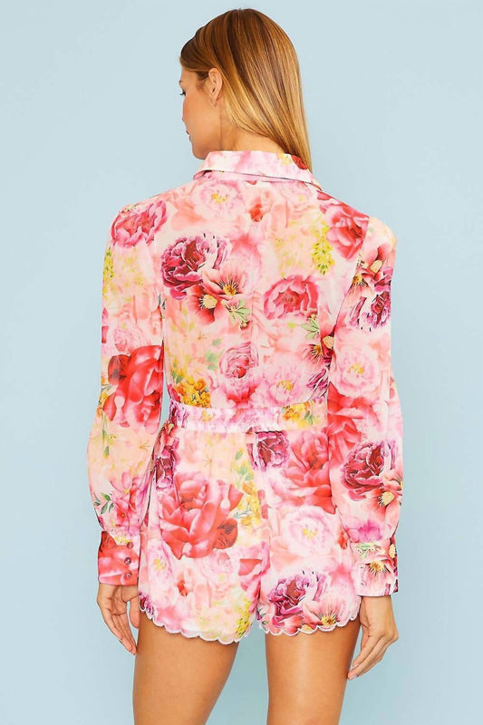 Main Strip - Scallop Hem Floral Print Romper