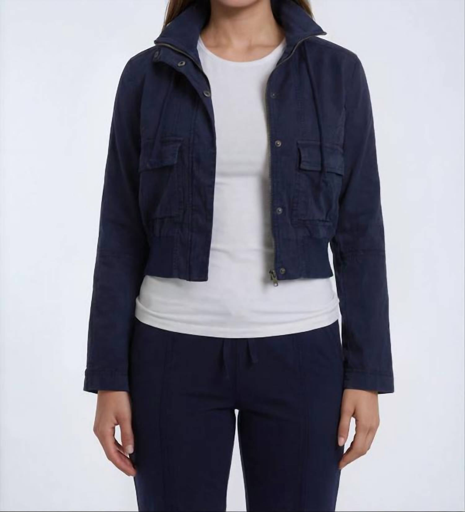 Marrakech Chambers Stretch Linen Jacket in night navy - women's jacket