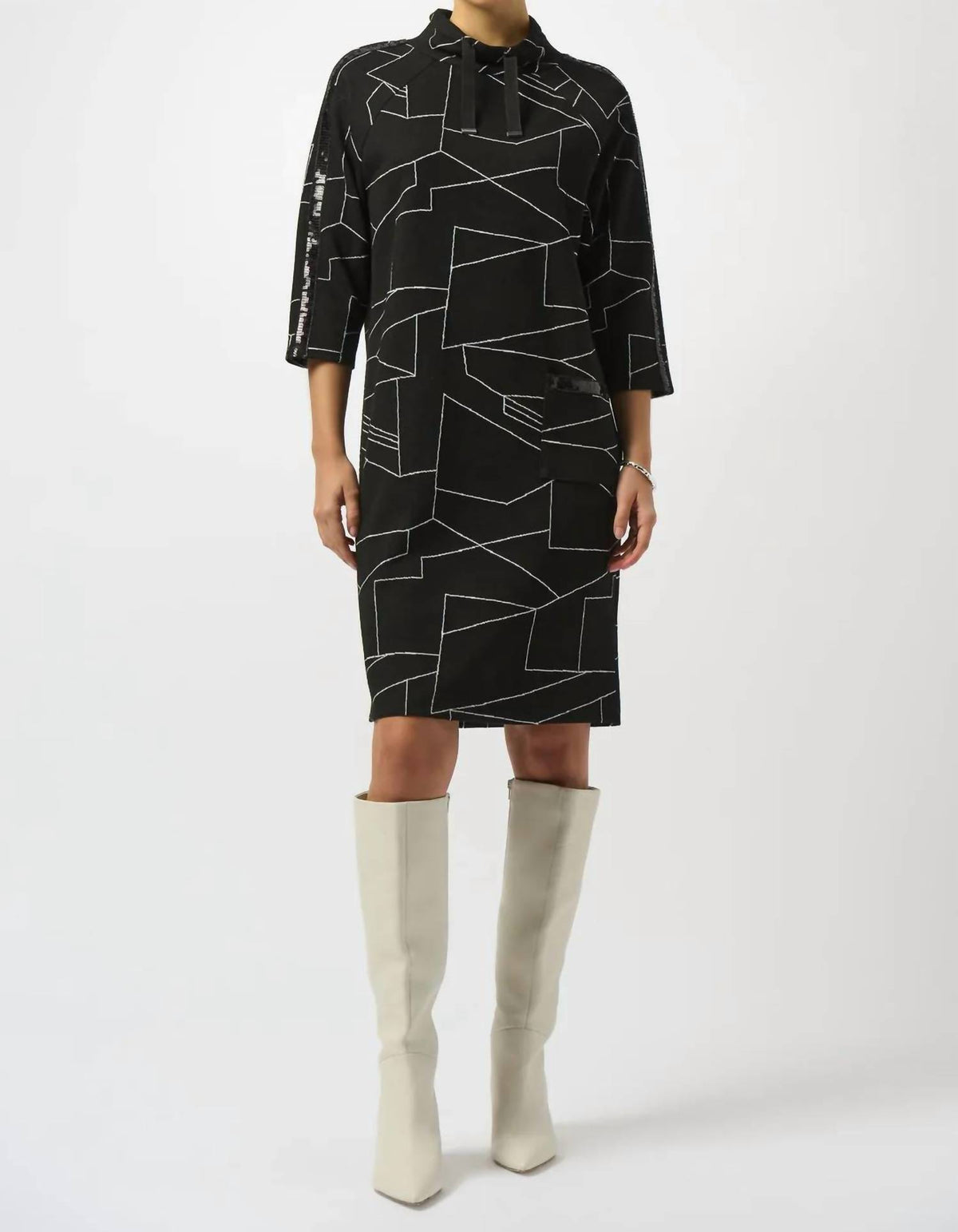 Joseph Ribkoff - Abstract Print 3/4 Sleeve Turtle Neck Straight Dress