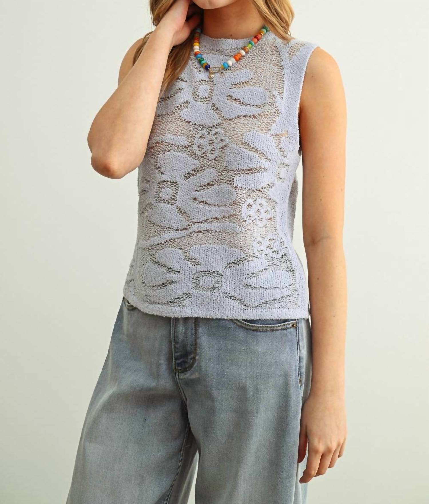 Miou Muse - Floral Knitted Sleeveless Top