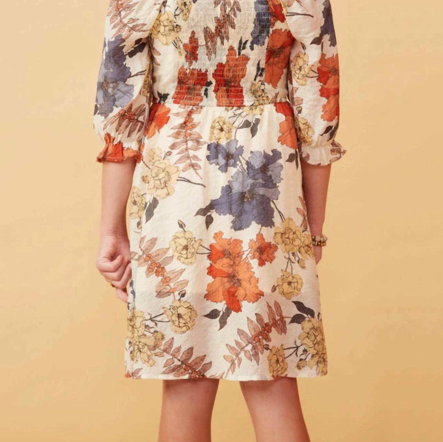 Hayden LA Autumn Dress in rust mix - kids' dress - detail view