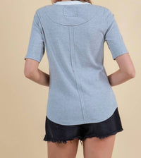 Doe And Rae - Striped Contrast Hem Henley Top