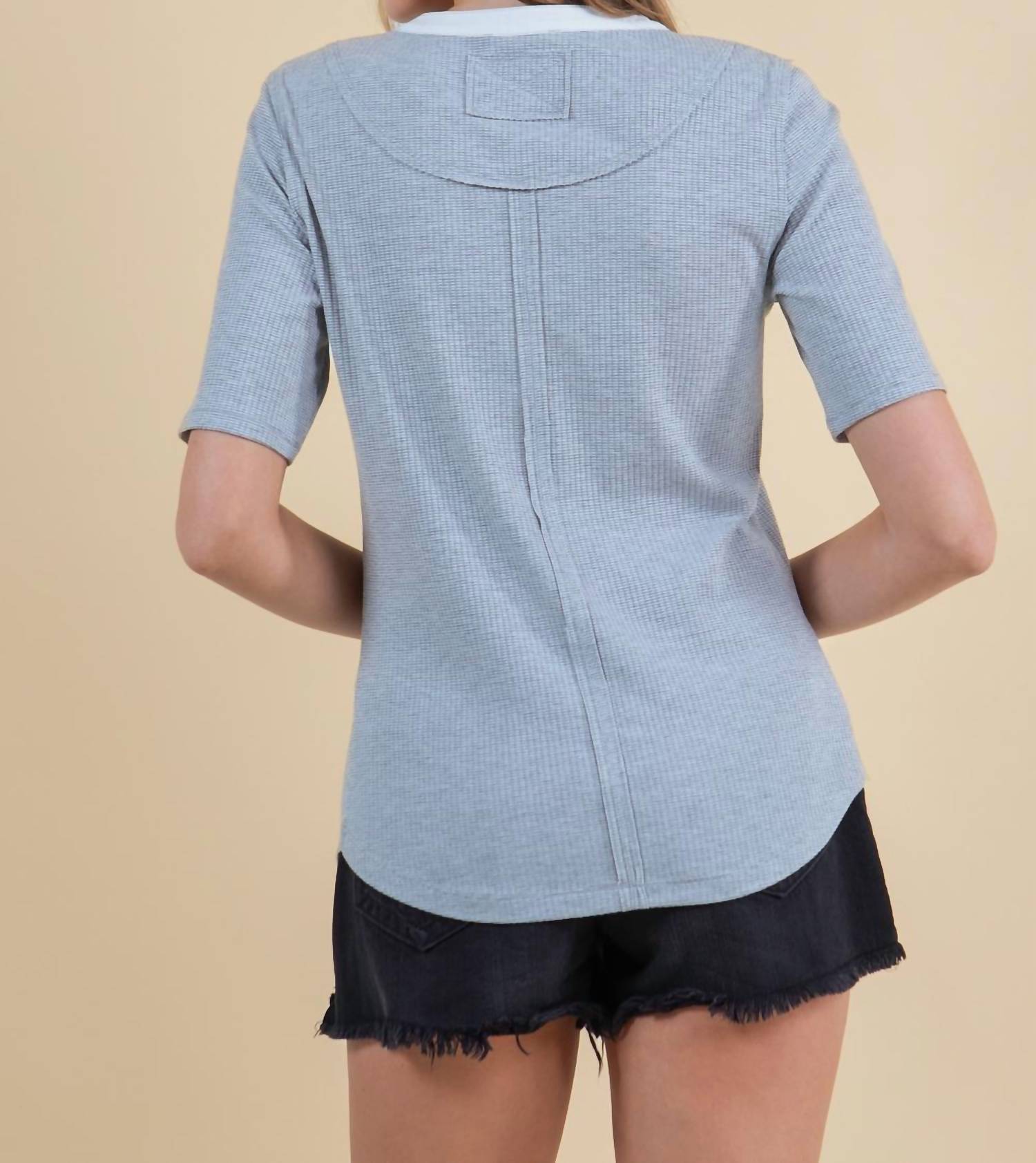 Doe And Rae - Striped Contrast Hem Henley Top