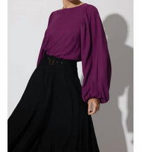 LUSANA Heidi Long Sleeve Blouse in berry - women's blouse - detail view