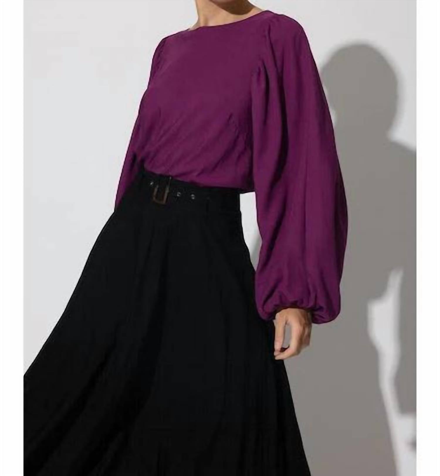 LUSANA Heidi Long Sleeve Blouse in berry - women's blouse - detail view