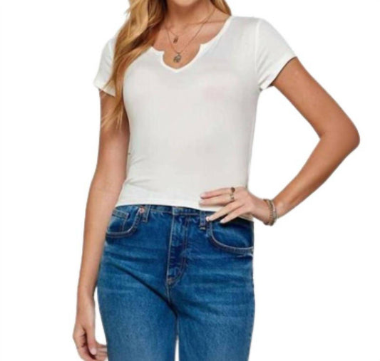 Heart And Hips - Notched Neck Short Sleeve Tee Top