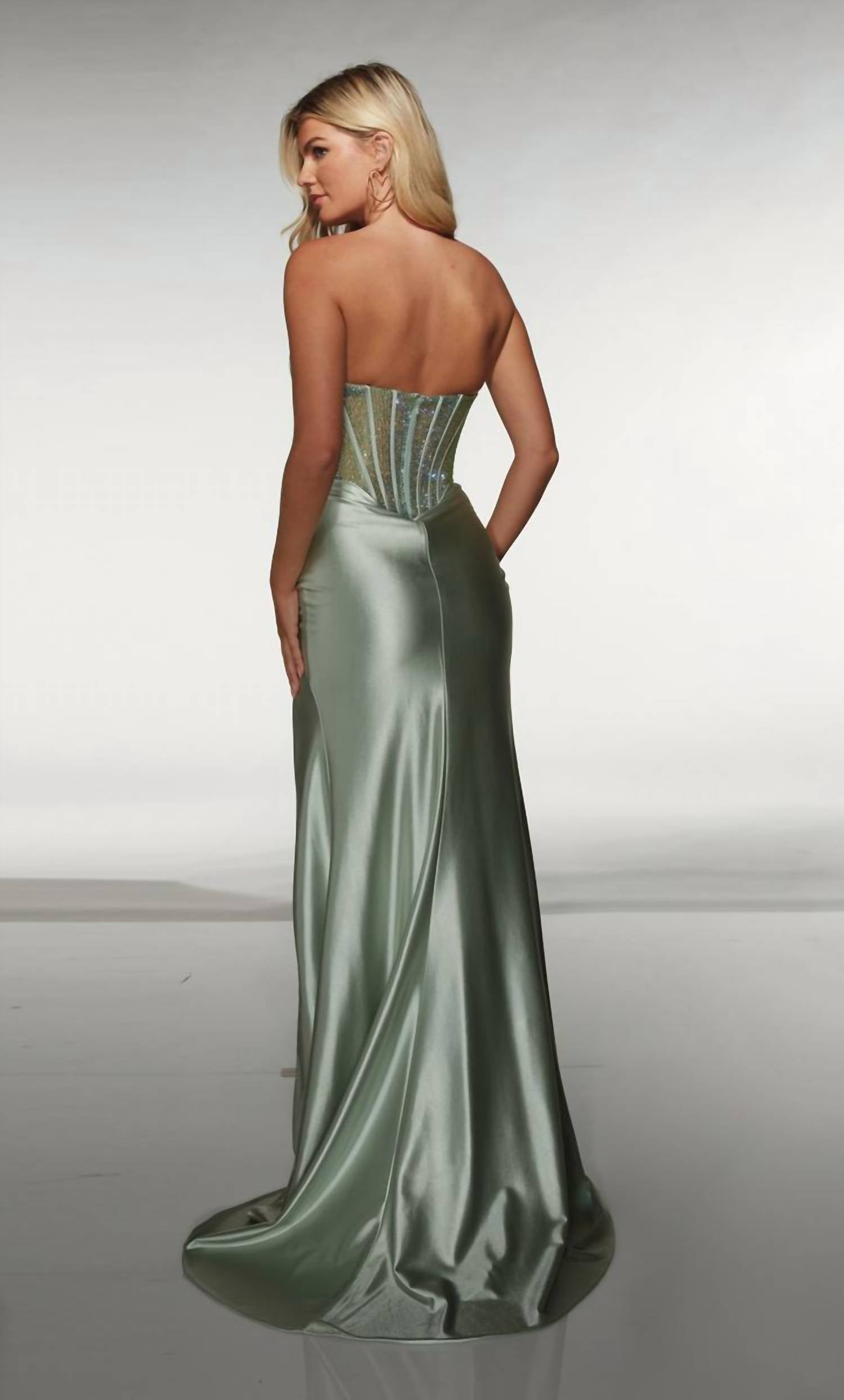 ALYCE PARIS Strapless Sweetheart Sculpted Prom Gown in celadon - women's dress - alternate view