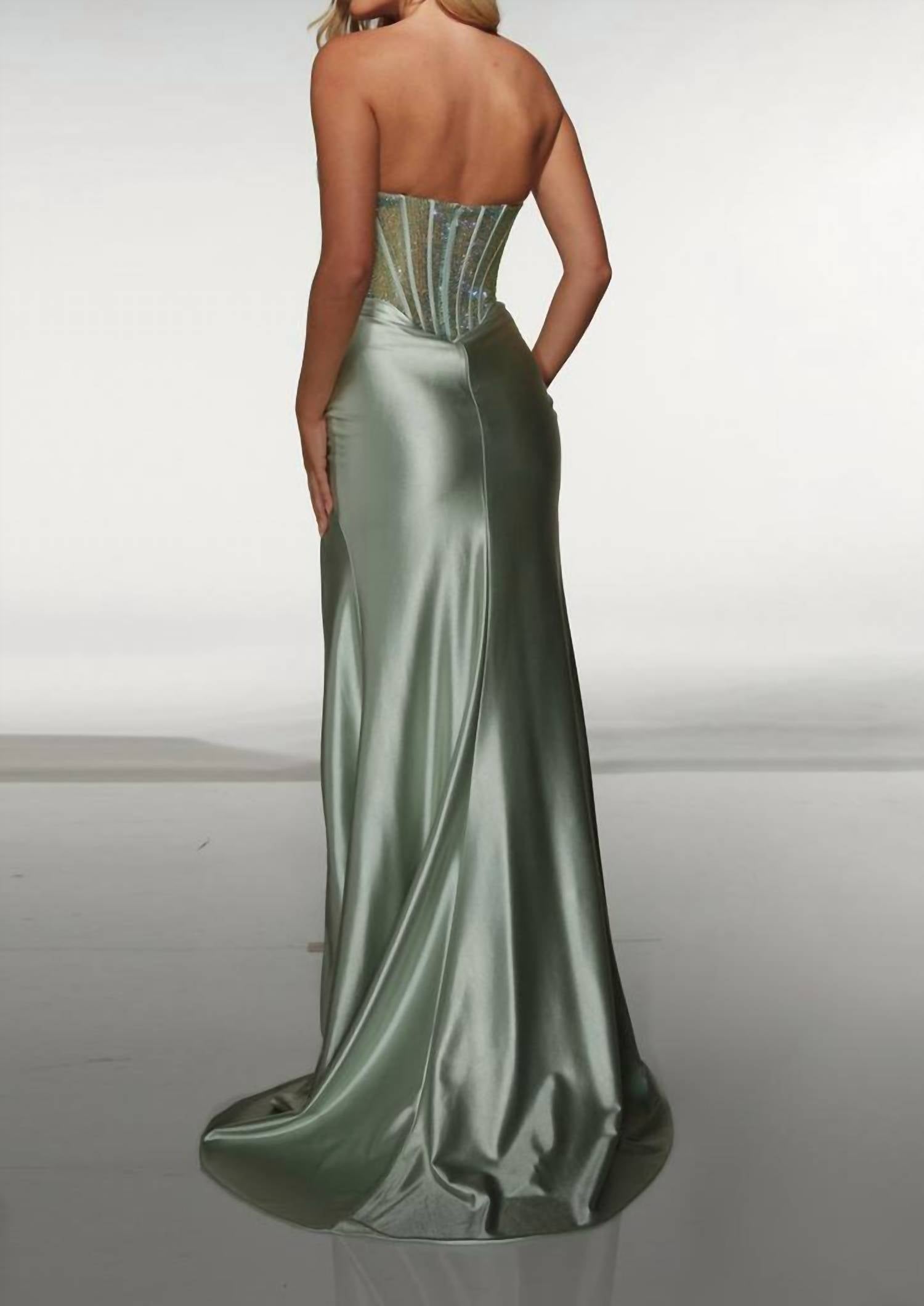 ALYCE PARIS Strapless Sweetheart Sculpted Prom Gown in celadon - women's dress - detail view