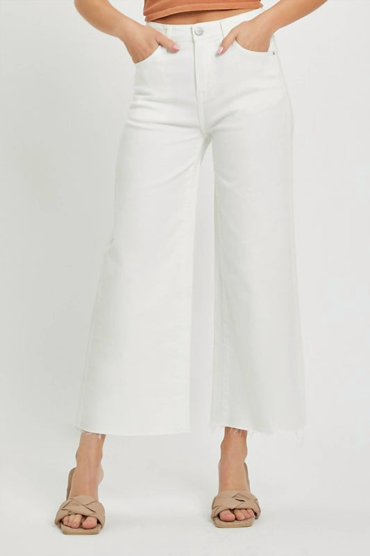 Risen - High Rise Tummy Control Wide Leg Crop Pants - Cream