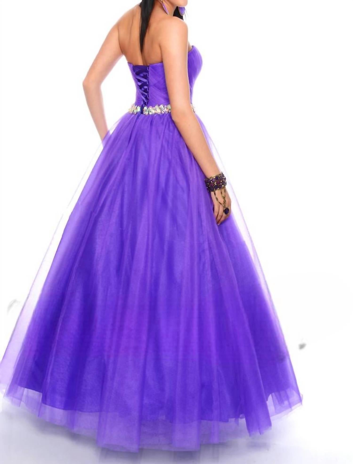 Precious Formals - Shimmery Waistline Beadwork Strapless Ballgown