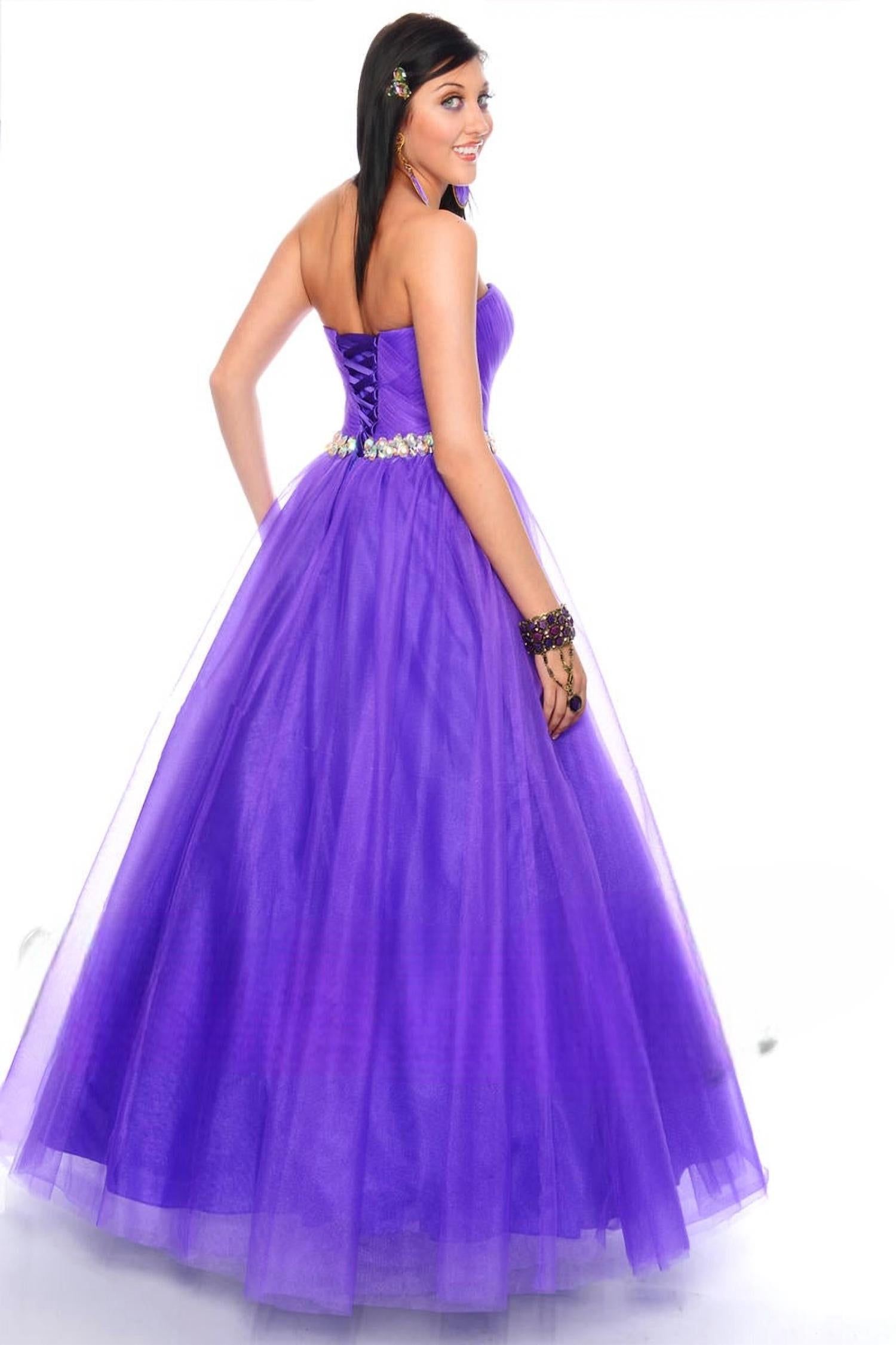 Precious Formals - Shimmery Waistline Beadwork Strapless Ballgown