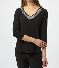 Joseph Ribkoff - V-neck Sequined Straight Top