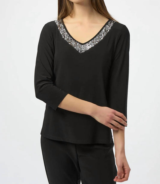 Joseph Ribkoff - V-neck Sequined Straight Top