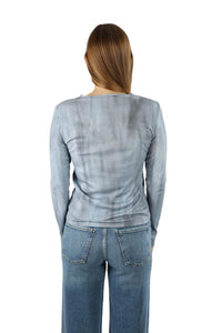 Vince Printed Long Sleeve Crewneck Top in azura - women's long sleeve top - detail view