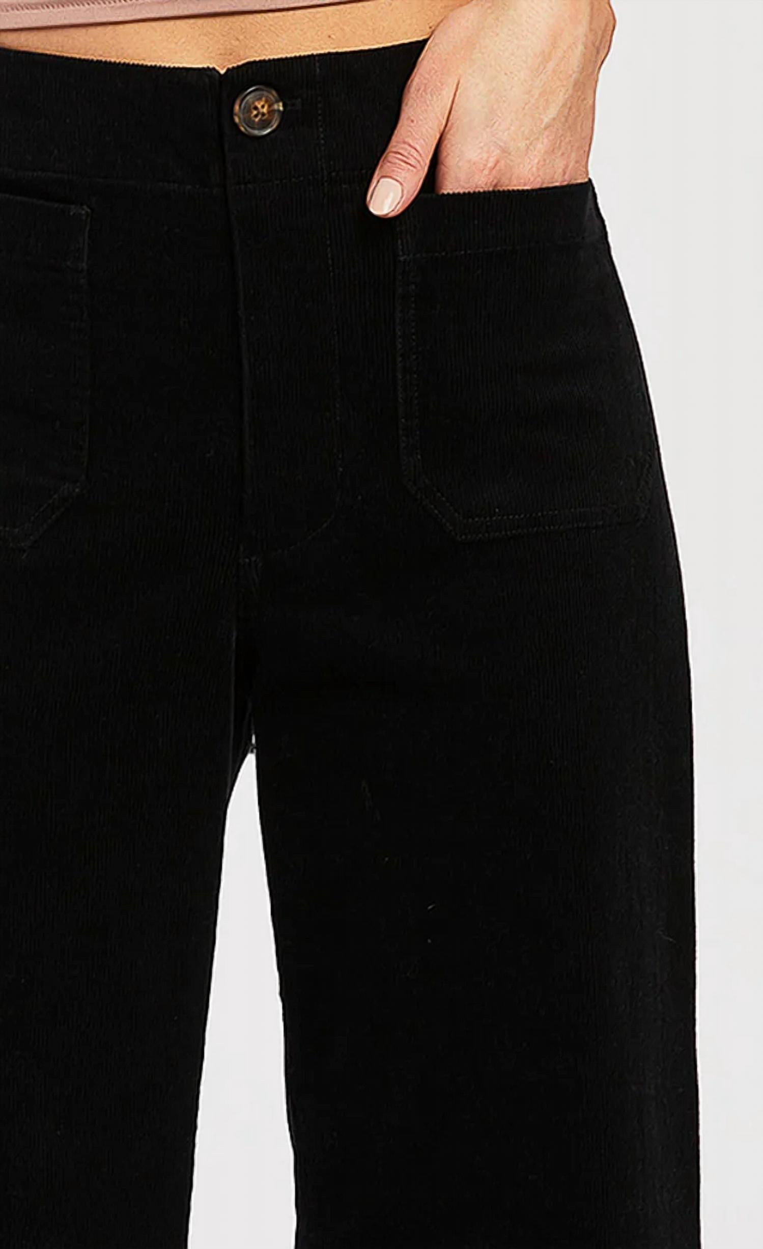 Velvet Heart Alyx Cropped Wide Leg Cord Pant in black - women's pants - detail view