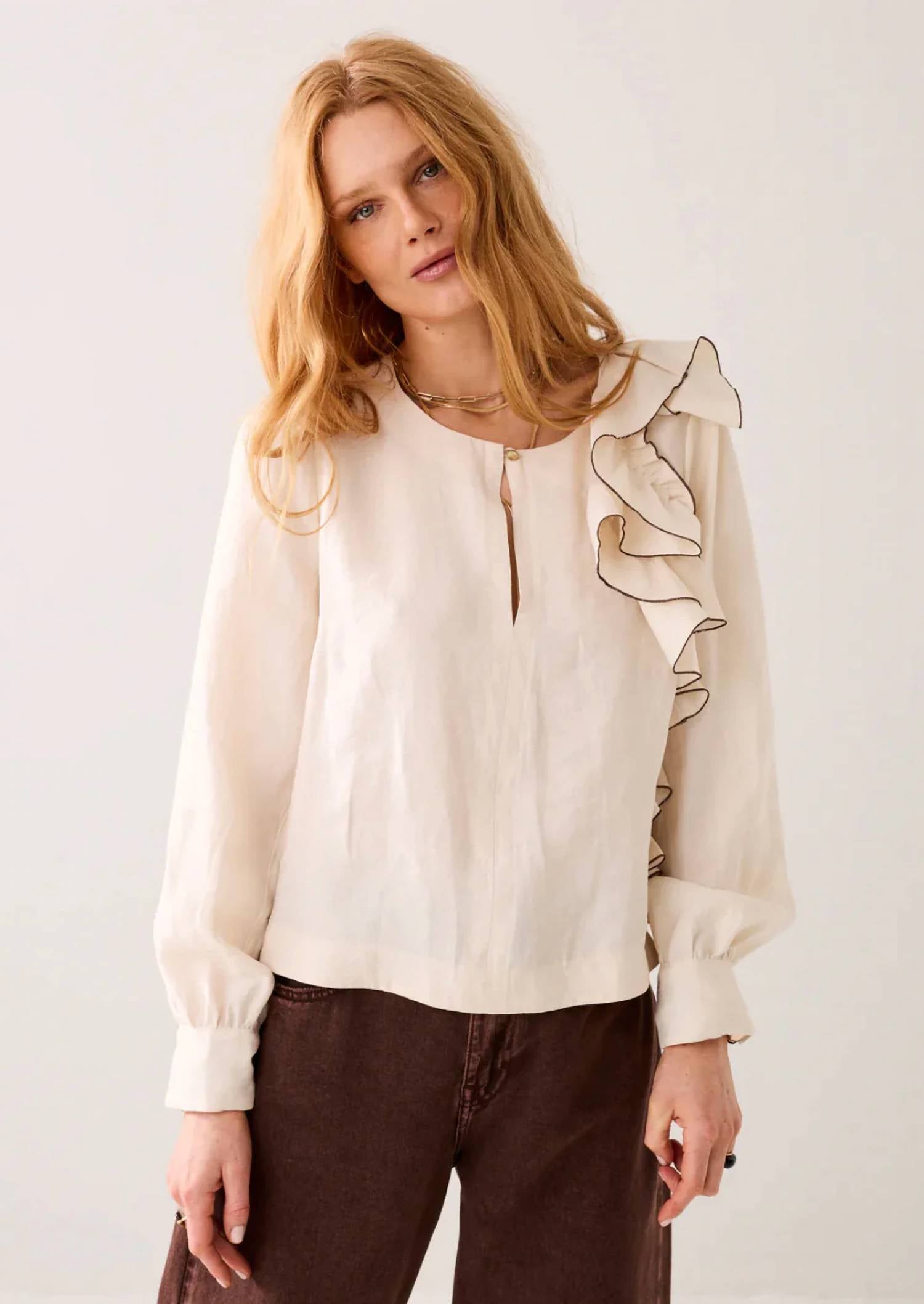 Summum - Linen Blend Top With Ruffles