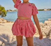 Lola + The Boys - Girls Plaid Bow Bubble Skort Set