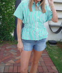 Anniewear - Striped Smocked Peplum Top
