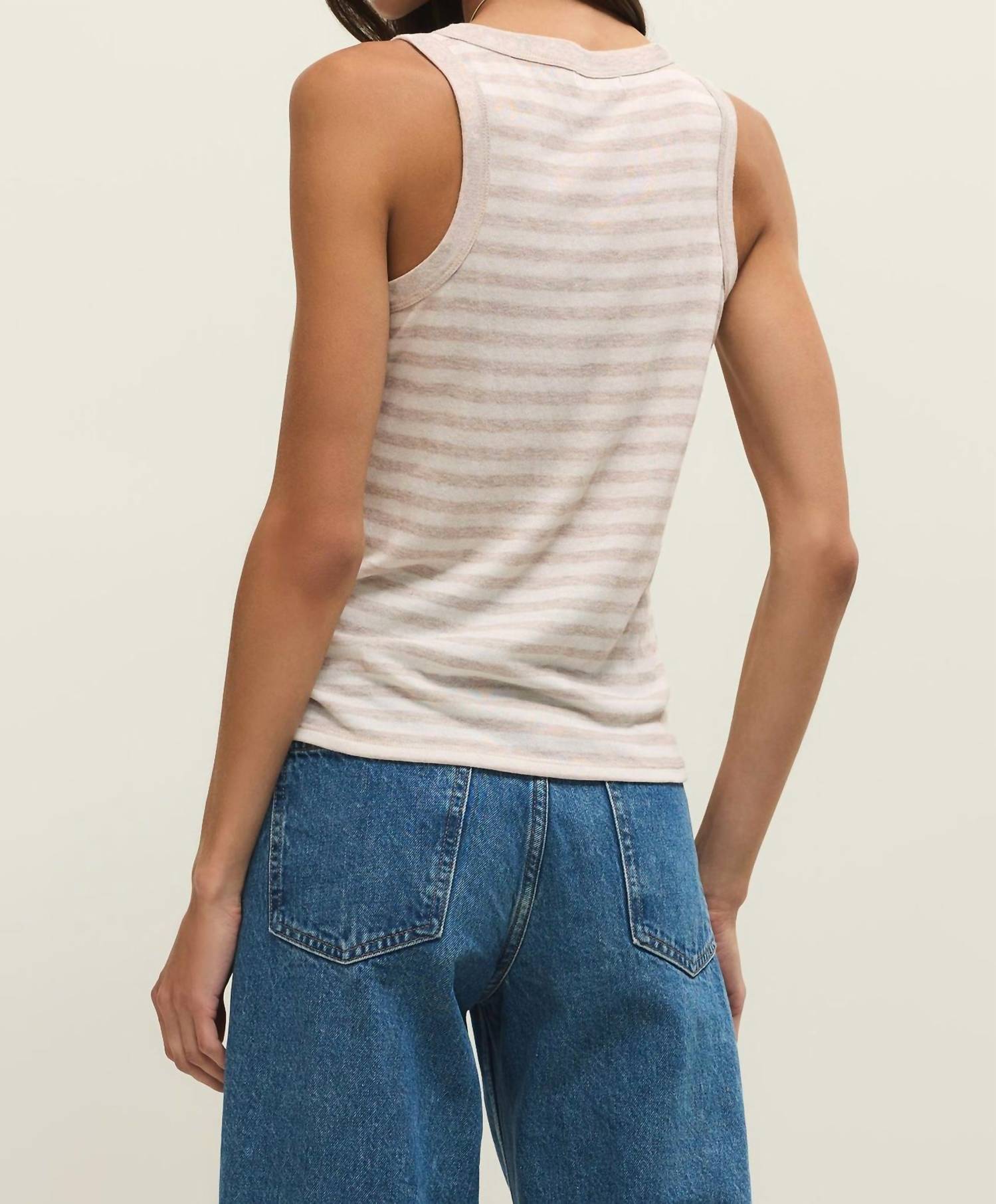 Z Supply Select Striped Tank Top in natural heather - women's tank top - detail view