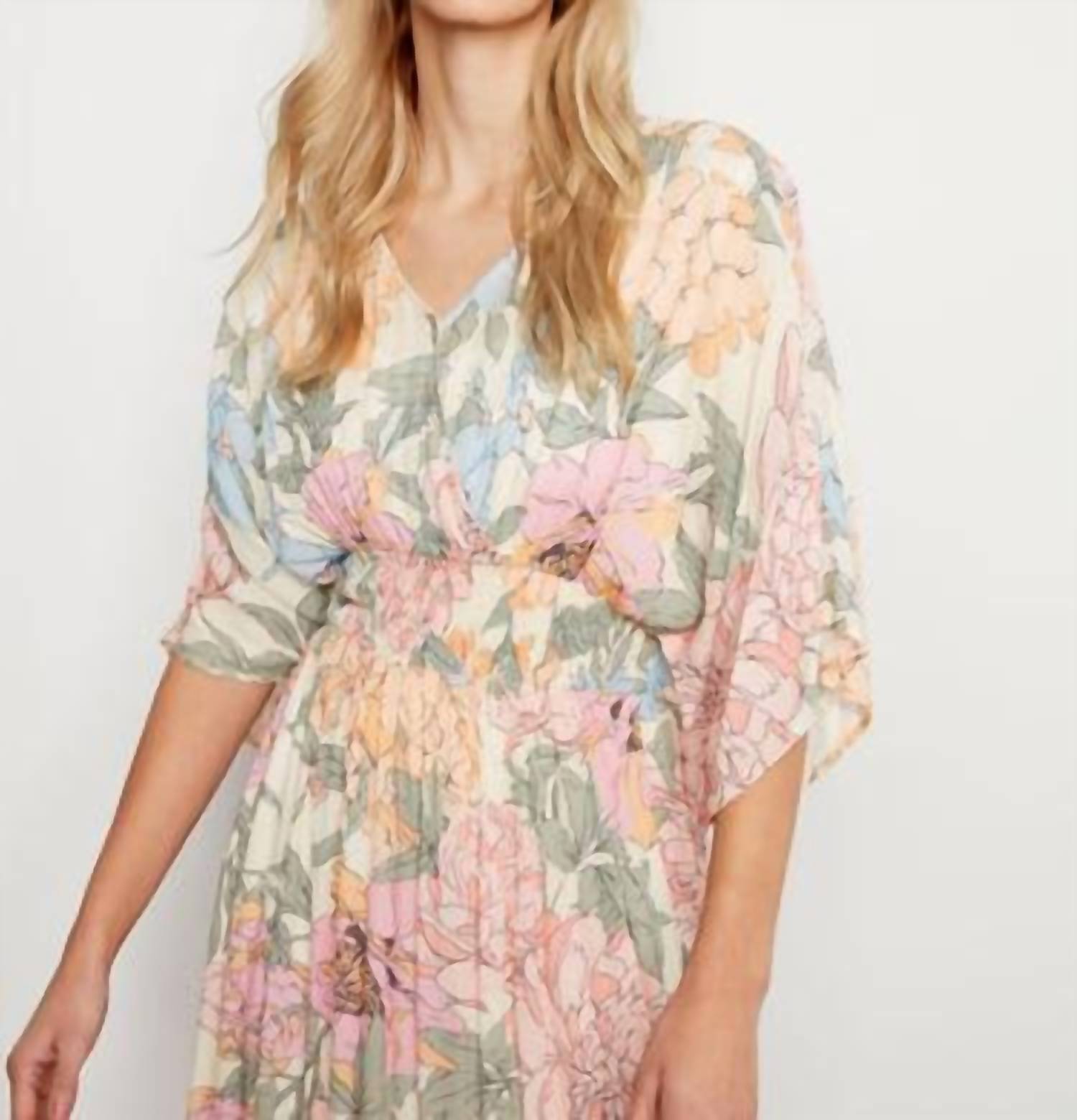 Charlie B - Dolman Short Sleeves Maxi Dress With Side Slits