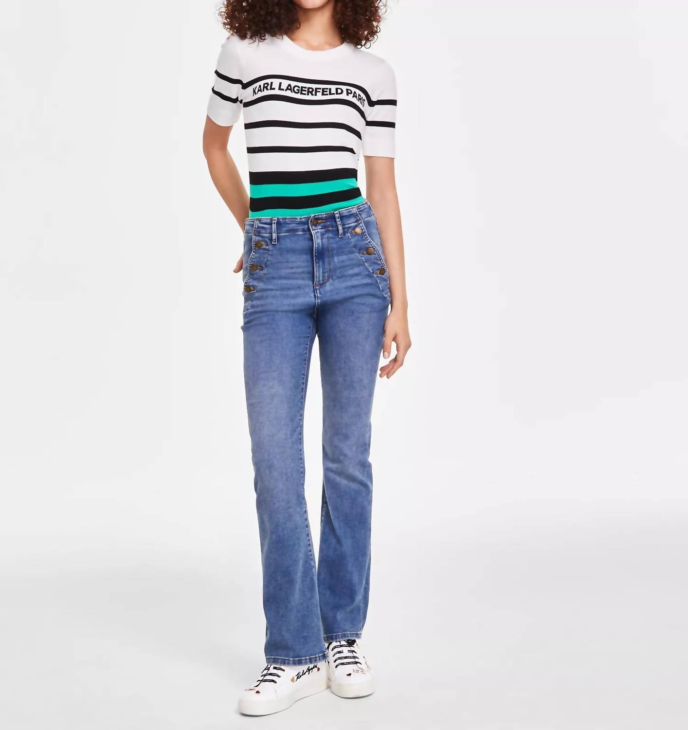 KARL LAGERFELD Sailor Flared-leg Jeans in sapphire blue wash - women's jeans