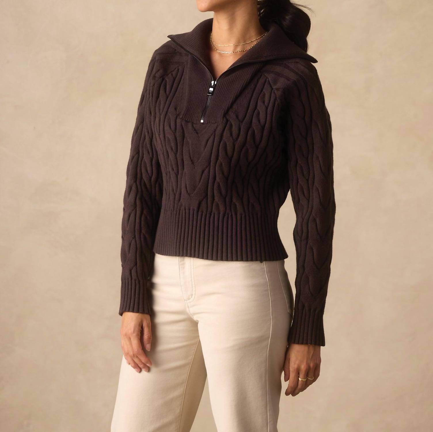 The Normal Brand Lola Everyday Quarter Zip Sweater in brown - women's sweater