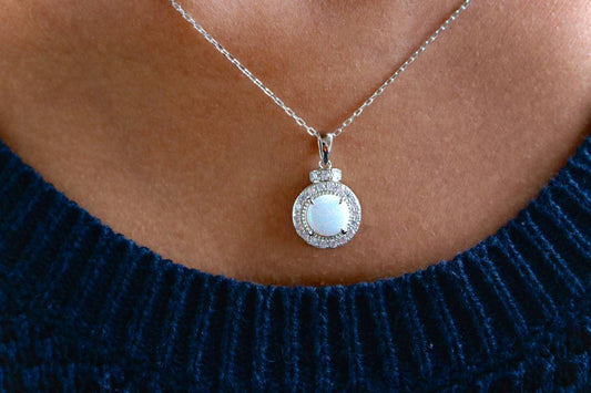 Allyanna Gifts - Women's Sterling Silver Circle Opal Necklace