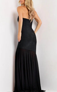 Jovani - Sheer Skirt Beaded V-Neckline Dress