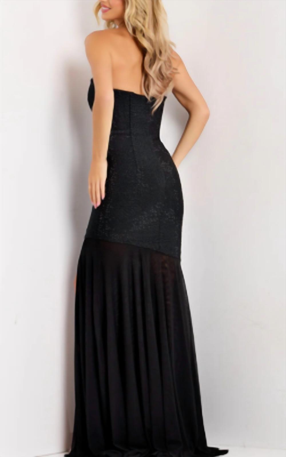 Jovani - Sheer Skirt Beaded V-Neckline Dress