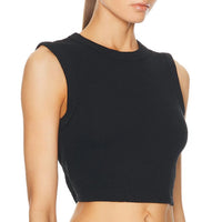 Enza Costa Textured Jacquard Cropped Tank Top in black - women's tank top - detail view
