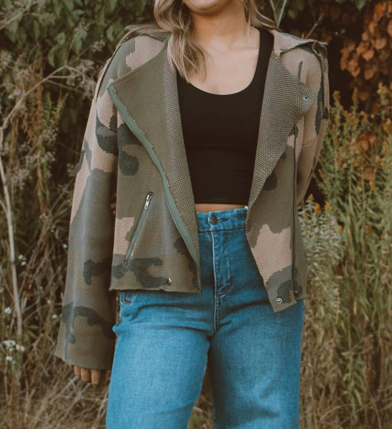 Miss Me Cutie Long Sleeve Zip Up Jacket in camo - women's jacket - view 4