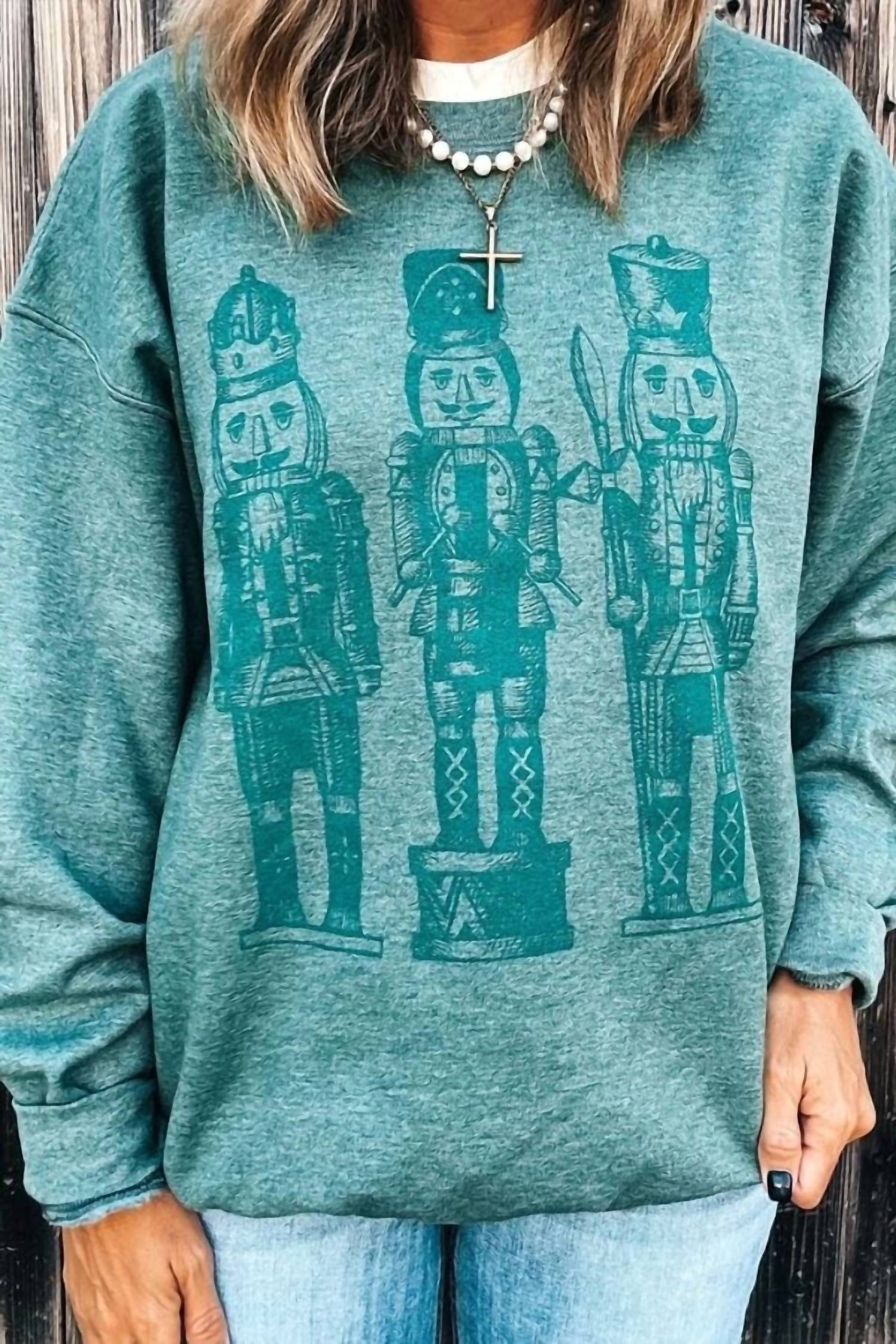 Prickly Pear TX Women's Monochrome Nutcracker Sweatshirt in forest green - women's sweater