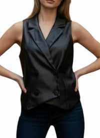 DO+BE Faux Leather Halter Crop Top in black - women's shirt - detail view