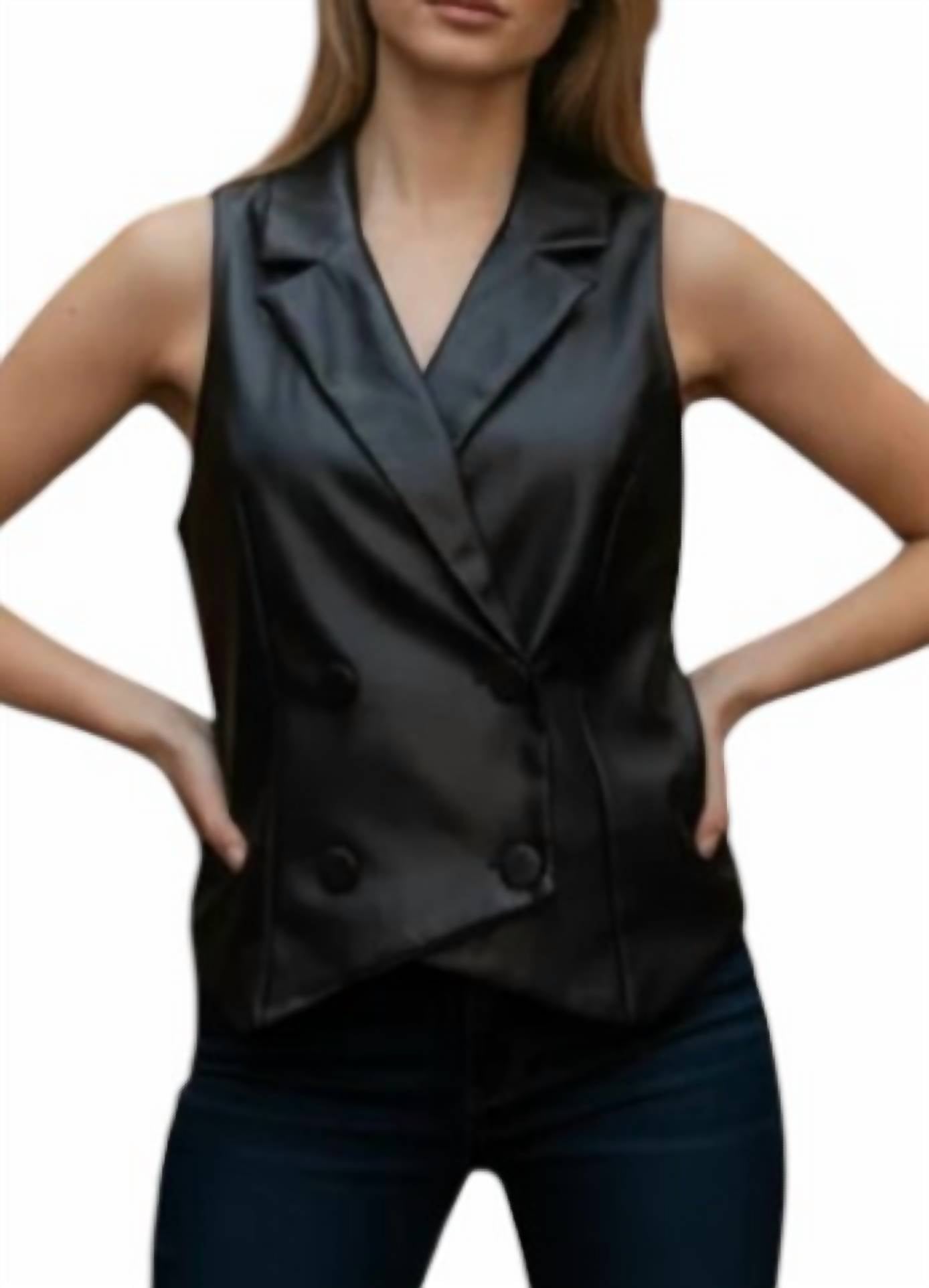 DO+BE Faux Leather Halter Crop Top in black - women's shirt - detail view