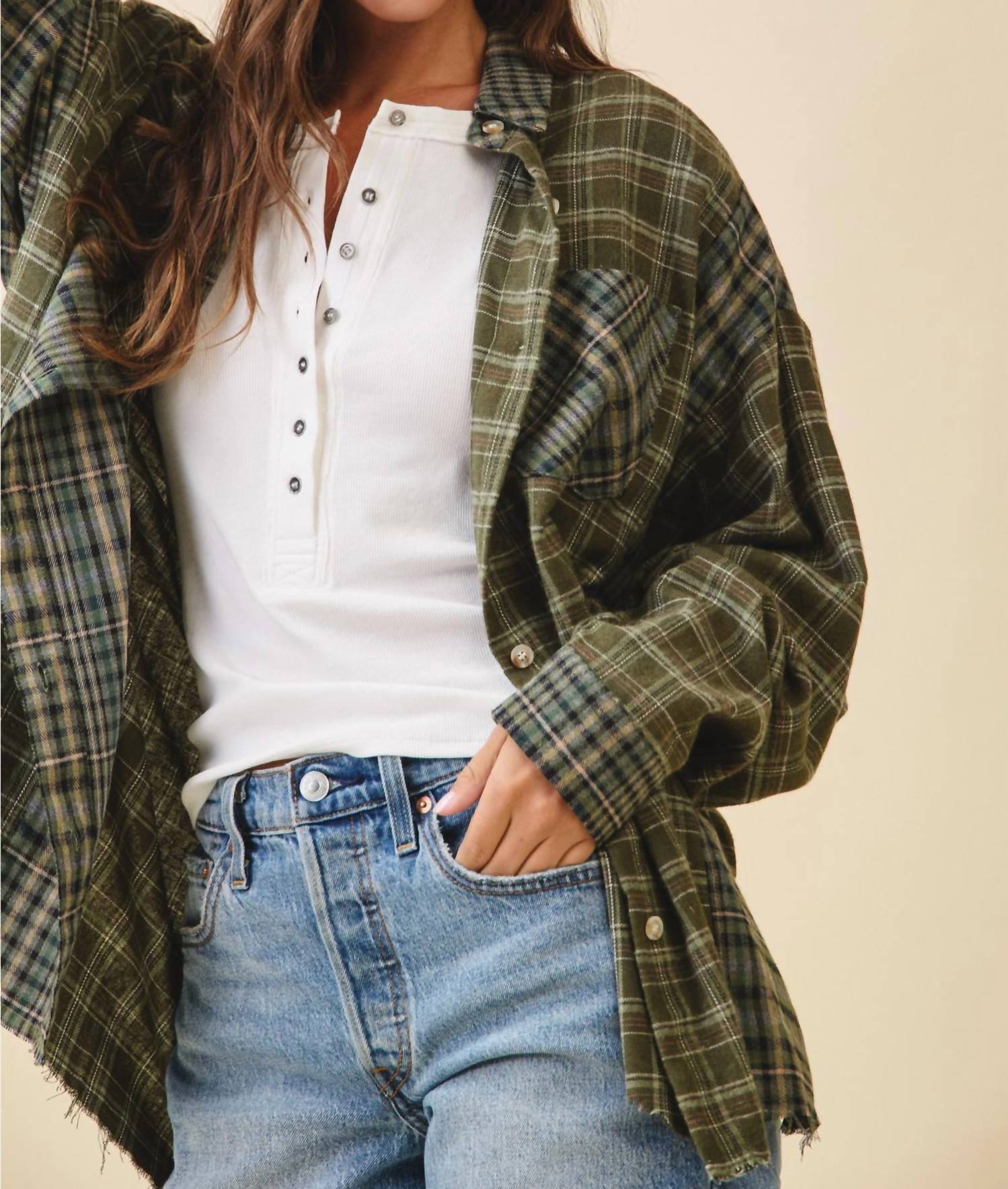 Aemi + Co - Mixed Plaid Flannel Shirt