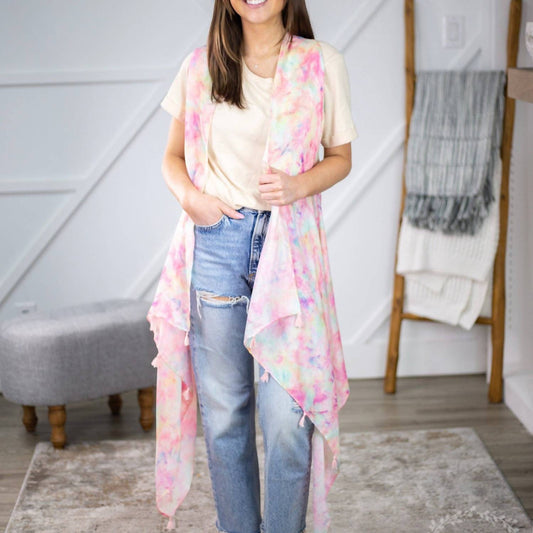 Grace + Emma - Women's Boho Tie Dye Kimono Vest