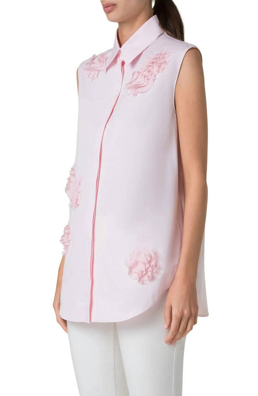 Akris Punto - Mesh Carnation Appliqué Sleeveless Blouse