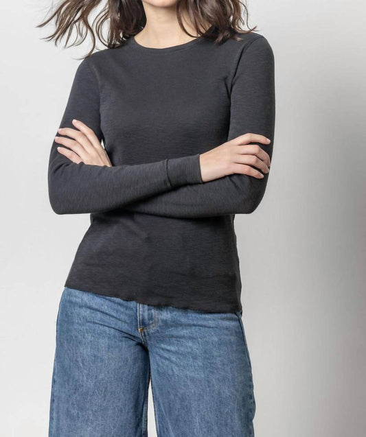 Lilla P - Long Sleeve Raw Edge Crewneck Top