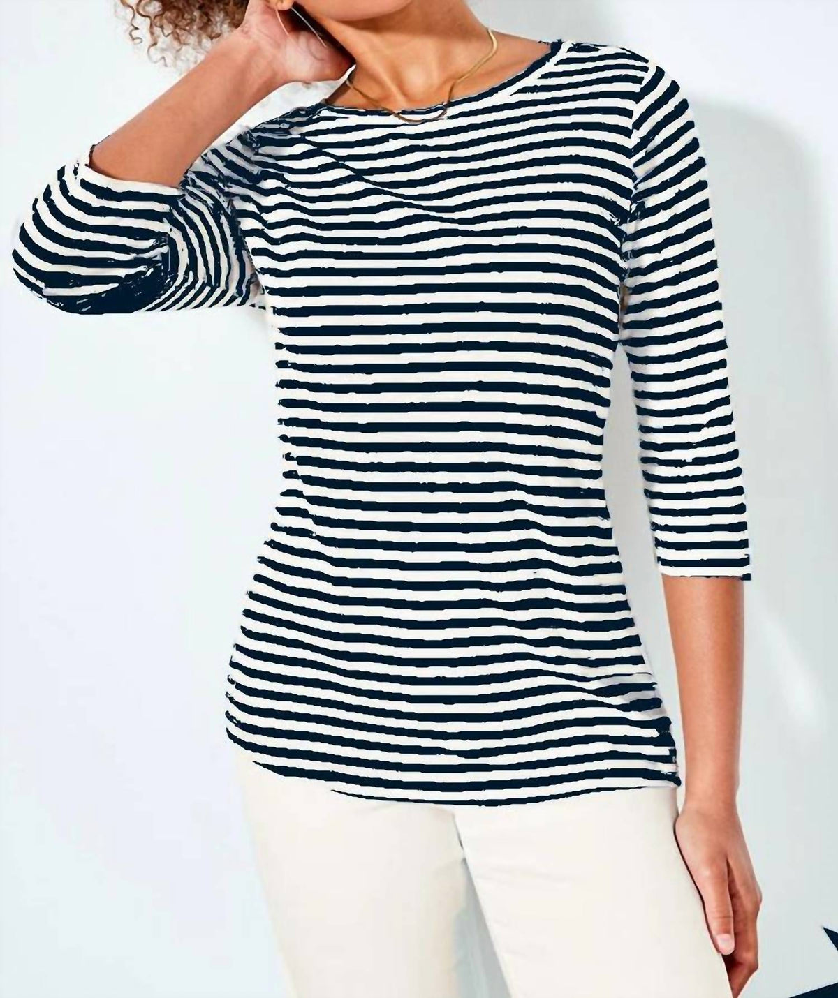 Nzt By Nic+Zoe - 3/4 Sleeve Stripe Boat Tee