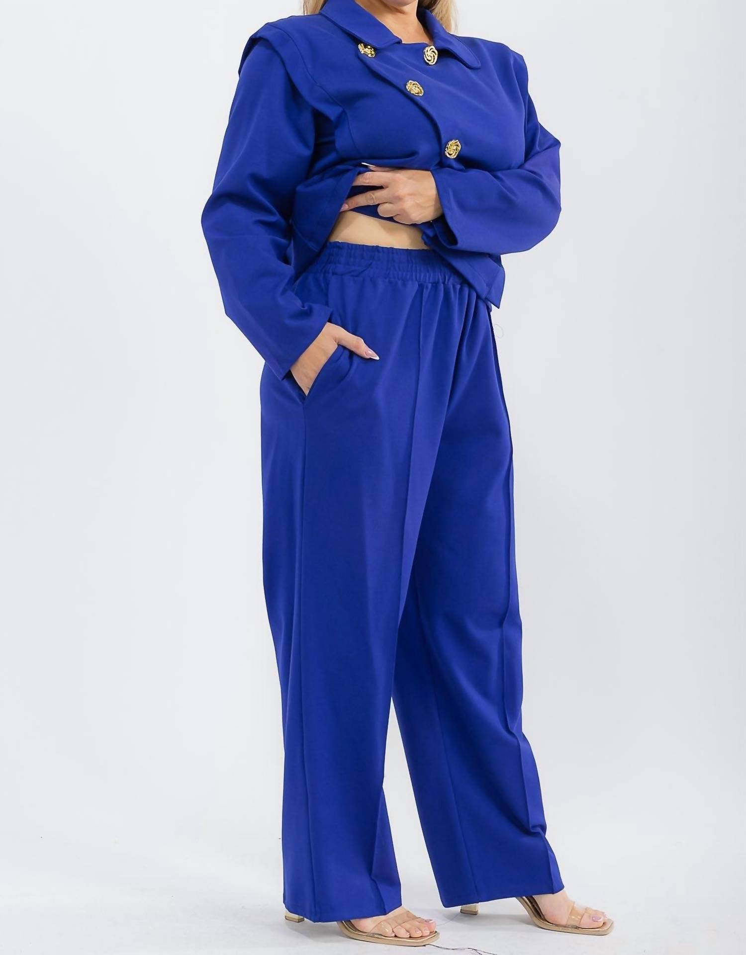 Karen T Design - Asymmetrical Button Blazer And Pants Set