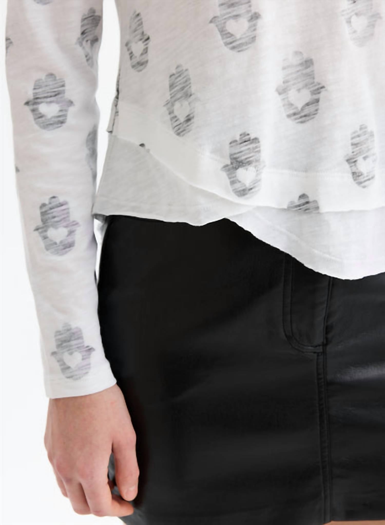 CHRLDR Hamsa Ava Mock Layer Long Sleeve T-shirt in white - women's long sleeve top - alternate view