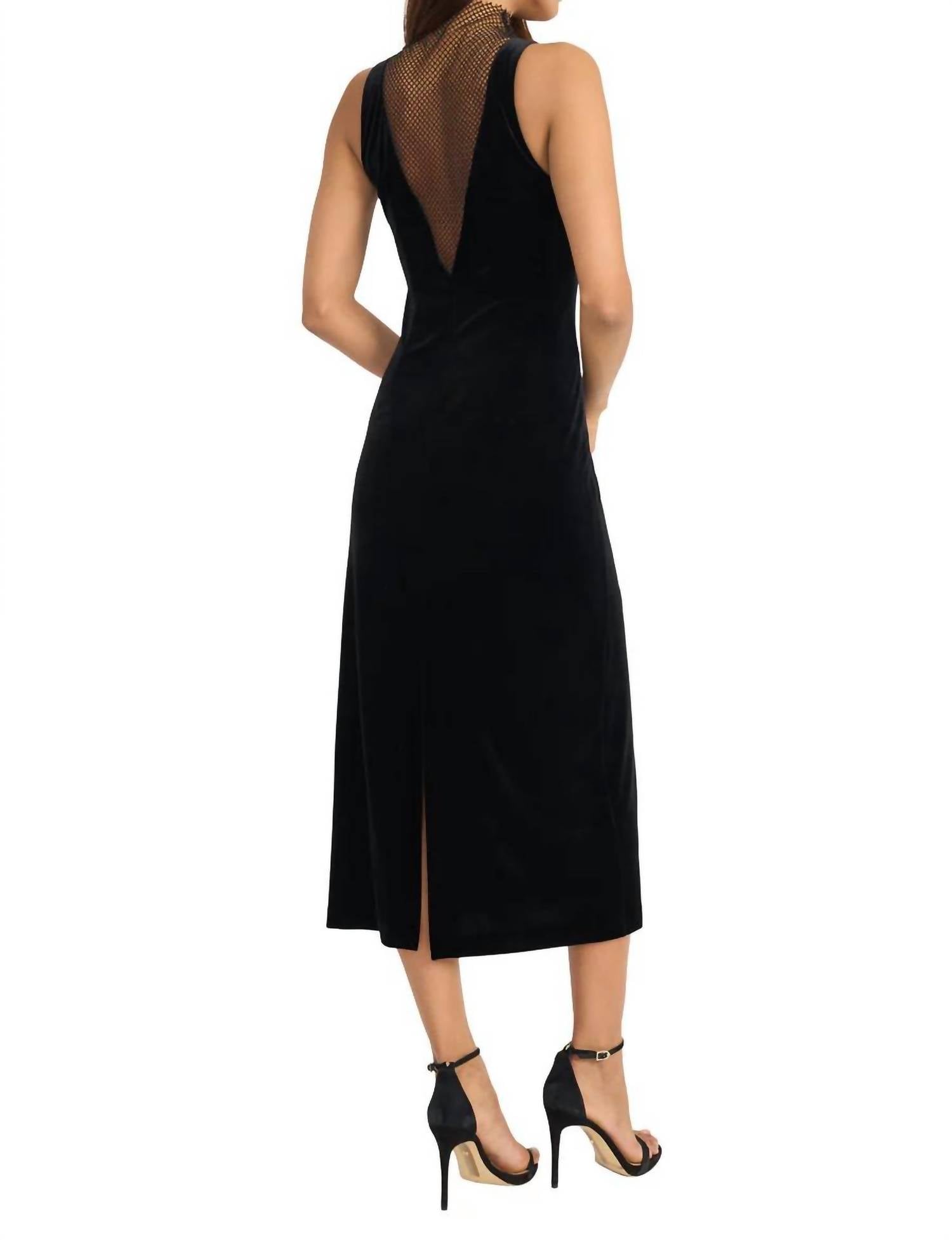 Donna Morgan - Plunge Mesh Velvet Midi Dress