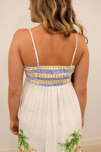 Skies Are Blue - Talli Tropical Scenic Print Sleeveless Midi Dress
